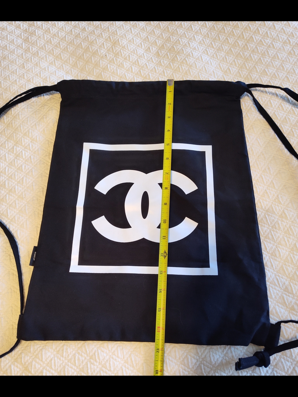 CHANEL Makeup Drawstring Canvas Backpack Black CC Logo Travel Gym Bag 16.5x12.5 - Picture 5 of 7